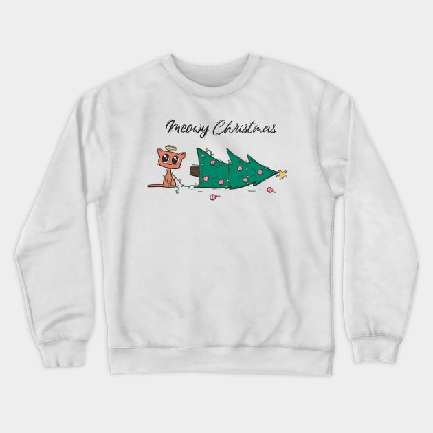 Christmas Cat Mischief - The Fallen Tree Crewneck Sweatshirt by JBeasleyDesigns